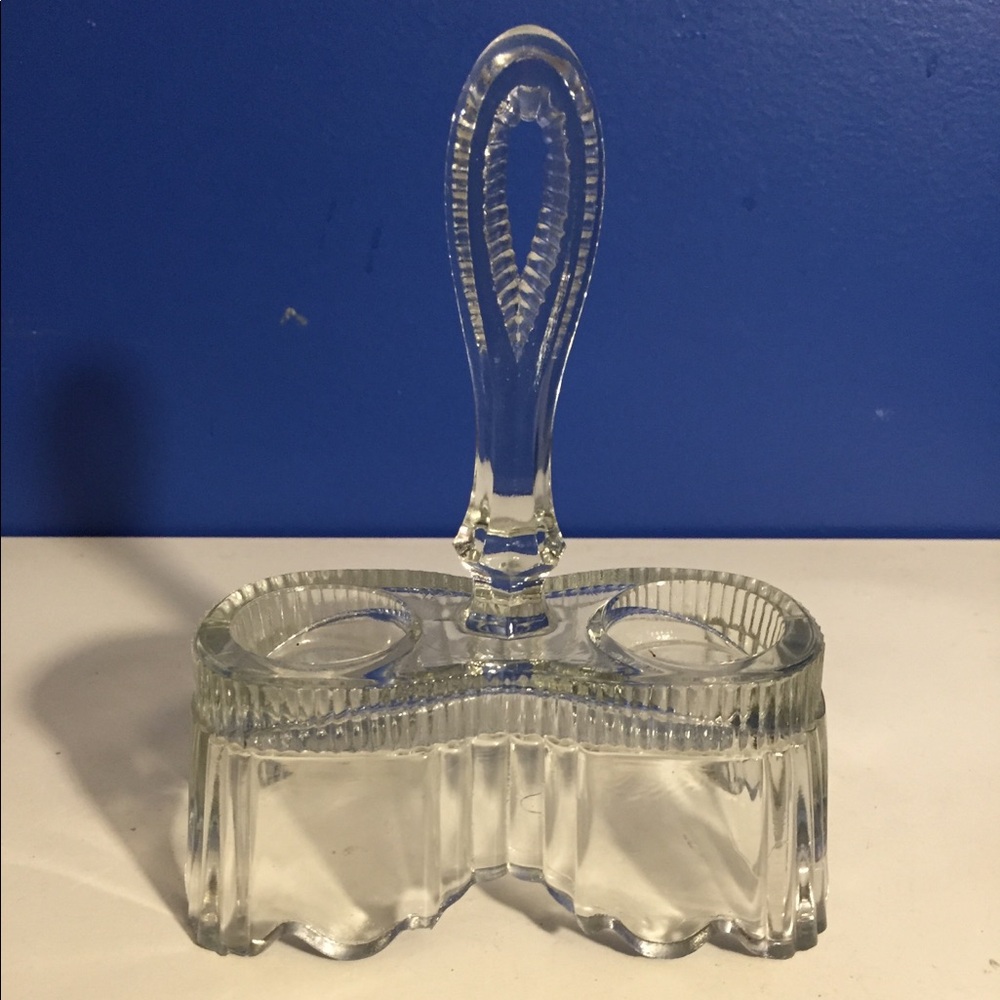 Victorian Era Glass Salt & Pepper Caddy with Handle
